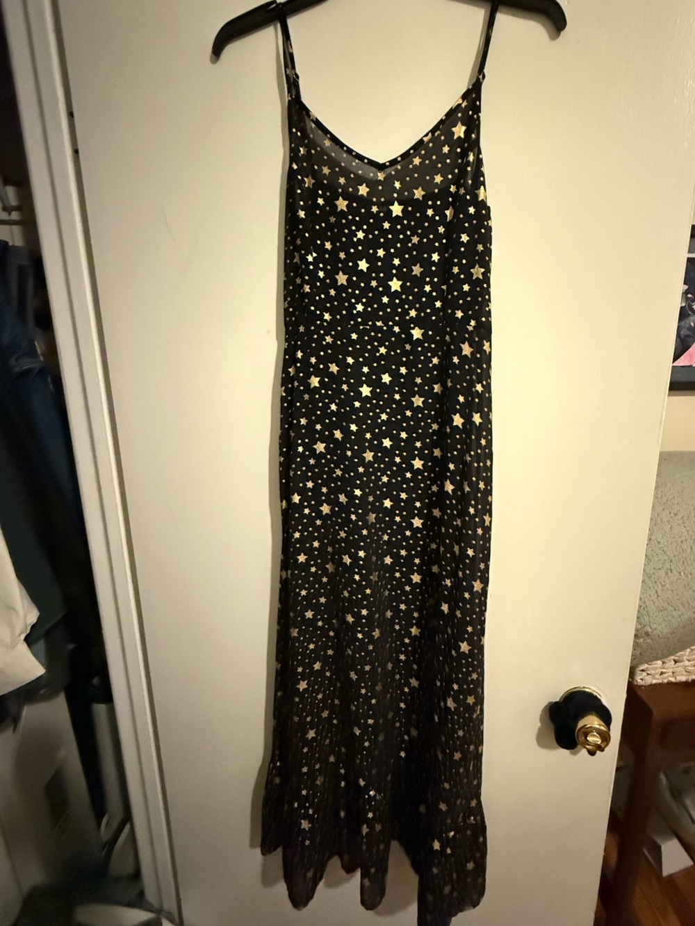 Black Star-Print Slip Maxi Dress Size Small
